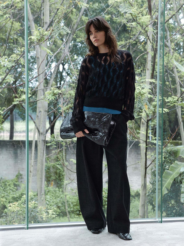 Laine à mailles ajourées en grille